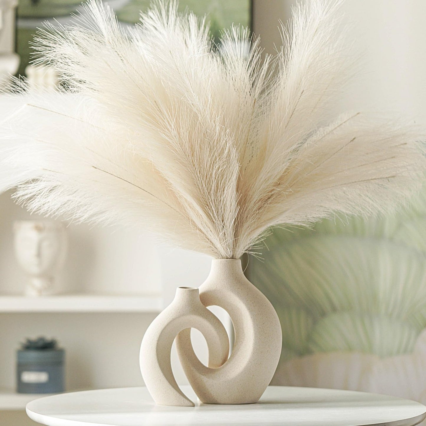 Levvohd Hollow Ceramic Vase Set of 2, Modern Nordic Minimalist Book Style Boho Aesthetic Vases for Home Decor Living Room Shelf Entryway Coffee Centerpiece Table Decorative (Cream White)