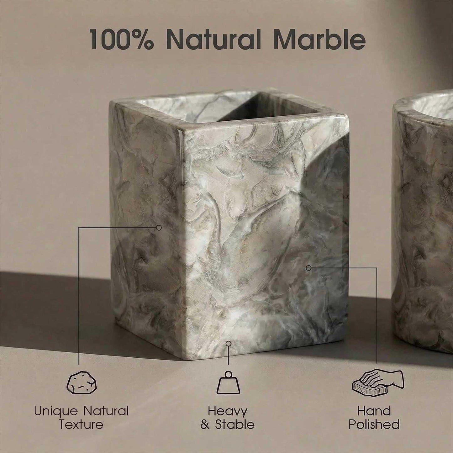 AUSAULAC Natural Marble Tray Heavyweight Stone Vanity Tray for Bathroom Countertop, Coffee Table & Dresser - Handcrafted Rectangular Organizer (Gray, 9.84" x 4.72" x 1.18")