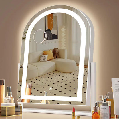 Arched Makeup Vanity Mirror with Lights 17.2" Large LED Lighted Mirror, Hollywood Make Up Mirror with Lighting, Smart Touch,Detachable 5X Magnification 360° Rotation, (Gold,Gift Box)