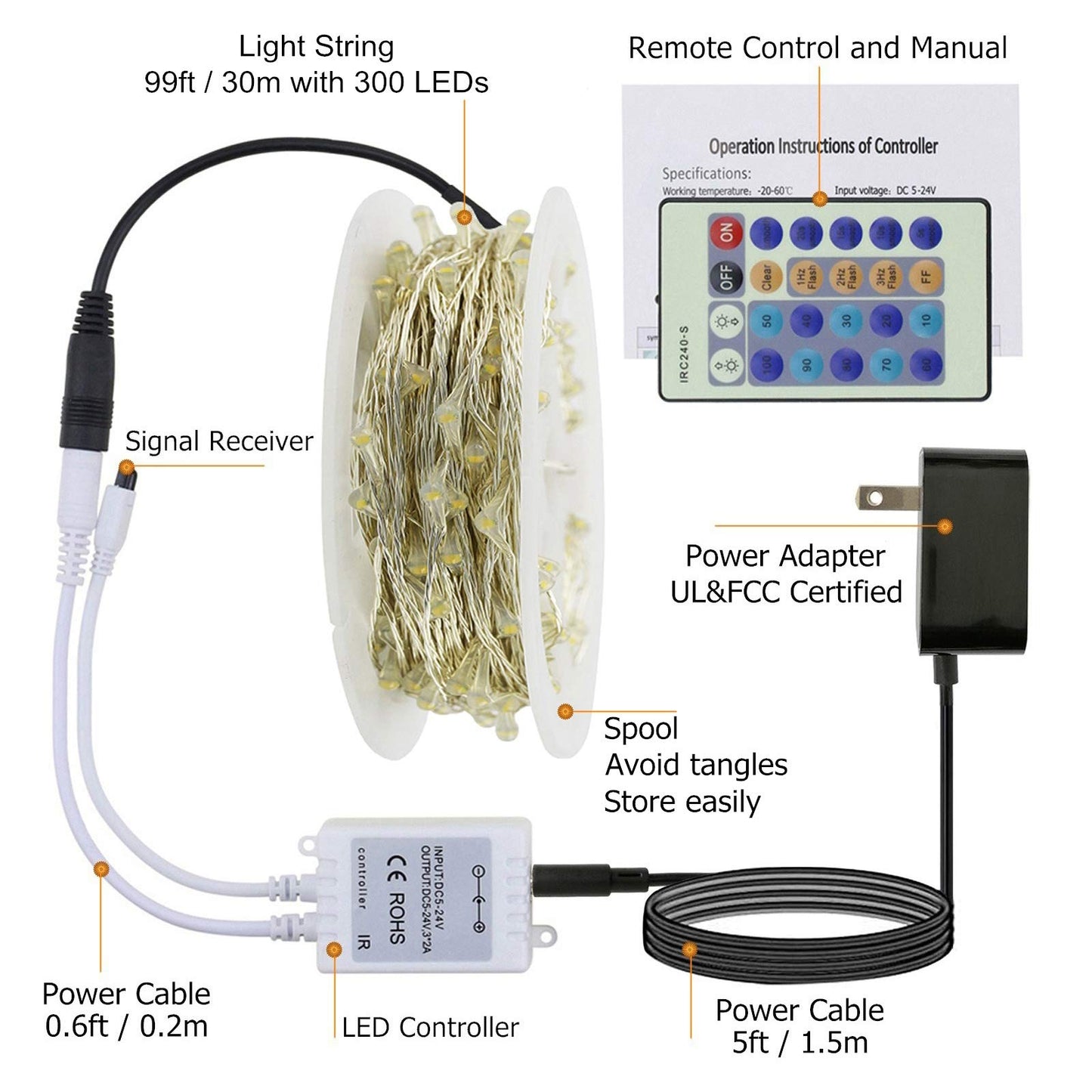 RUICHEN Dimmable Purple Fairy Lights Plug in, Waterproof Silver Wire 99 Ft 300 LED Starry String Lights with Remote for Christmas Halloween Party Bedroom Patio Garden