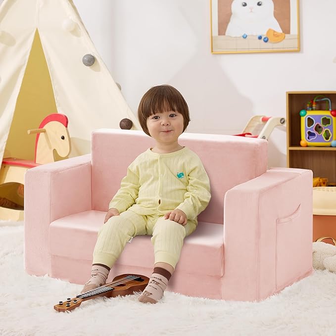 Kids Couch, 2-in-1 Toddler Chair Comfy 1-3 Years, Convertible Kids Chair