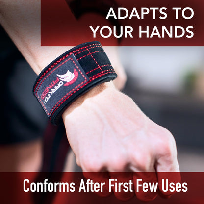 Dark Iron Fitness Wrist Straps for Weightlifting, Heavy Duty Gripping Suede Leather Bands for Men & Women, Support Wraps Gloves Alternative for Power Lifting Weight Strength Training Workouts