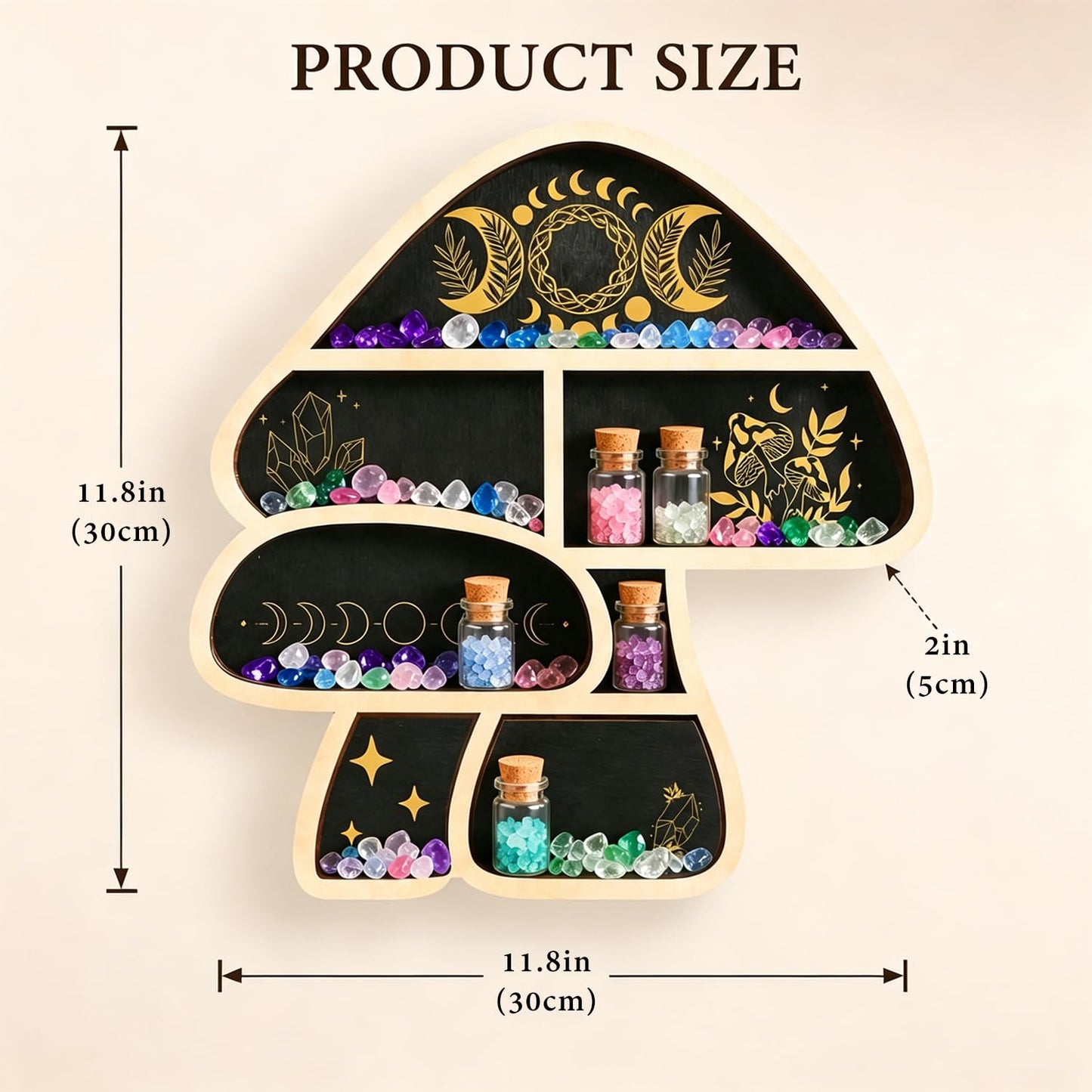Zetosva Mushroom Gifts Floating Shelves, Crystal Display Shelf & Crystal Holder, Cute Mushroom Wall Decor and Mushroom Shelves, Trinket Shelf Rock Display Case, for Unique Home Decor