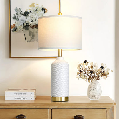 luxeflow 26“ White Ceramic Table Lamps for Living Room, Modern Ceramic Lamps Set of 2, Tall Bedside Lamp for Nightstand, Classic Farmhouse Bedroom Lamp for Desk Side End Table Home Decor
