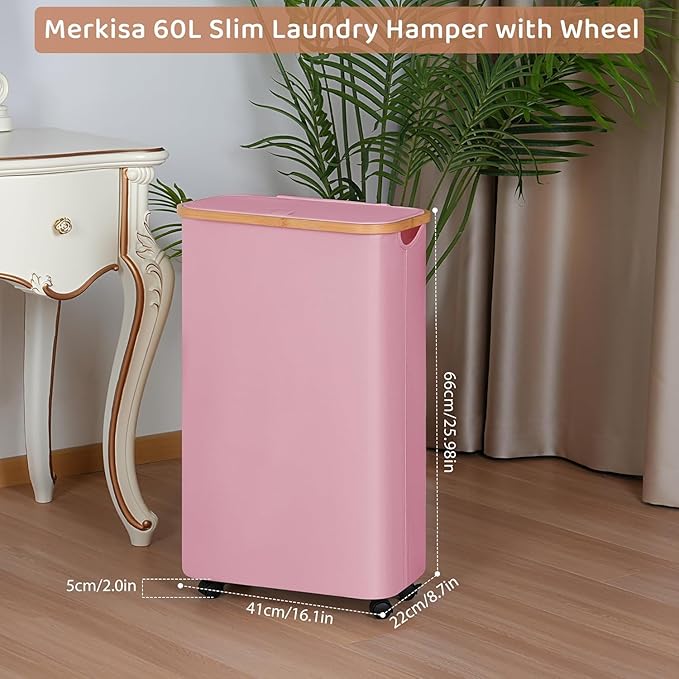 Slim Laundry Basket with Wheels, Narrow Hampers