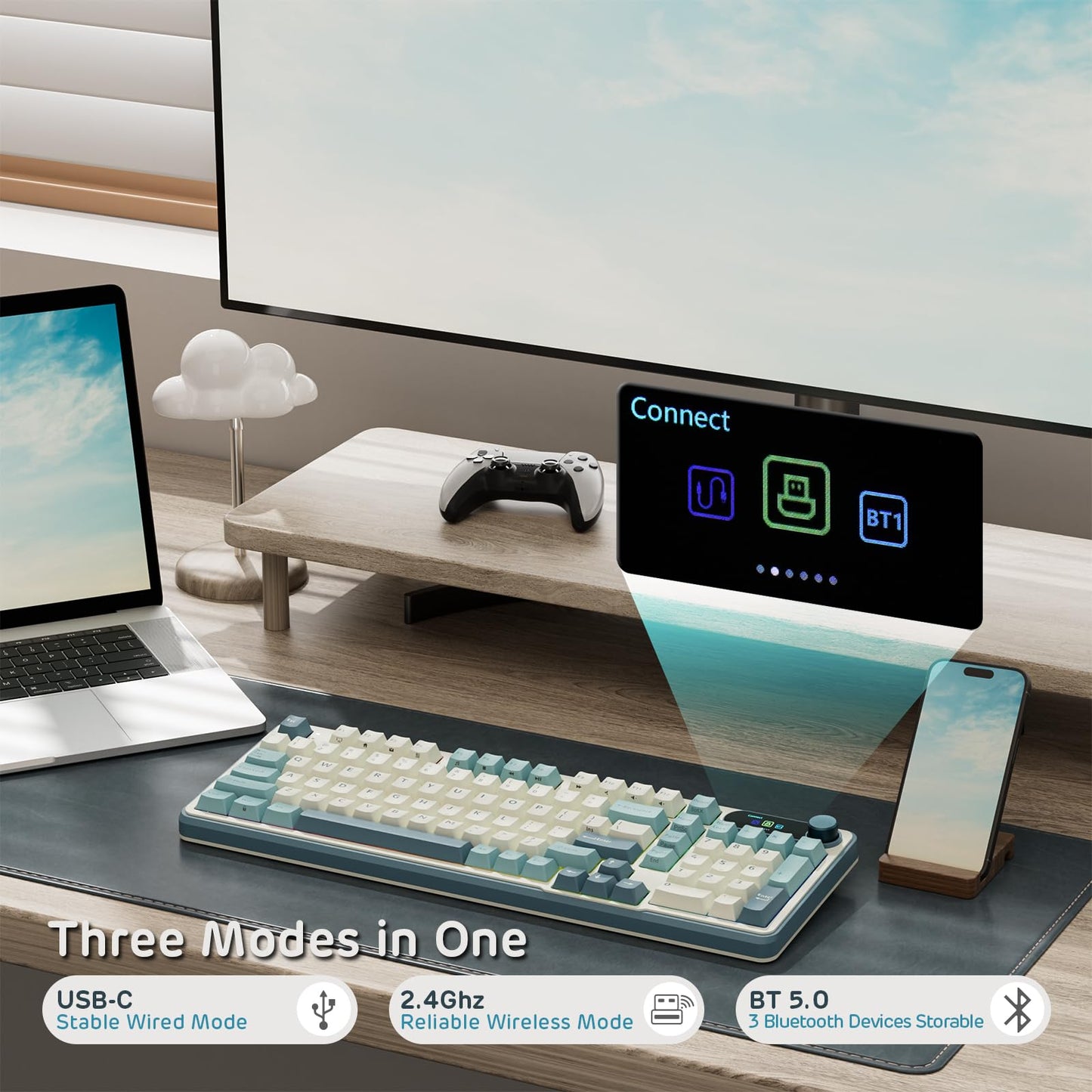 RK ROYAL KLUDGE S98 Mechanical Keyboard w/Smart Display & Knob, Top Mount 96% Wireless Mechanical Keyboard BT/2.4G/USB-C, Hot Swappable, Software Support, Creamy Sounding, 98 Keys