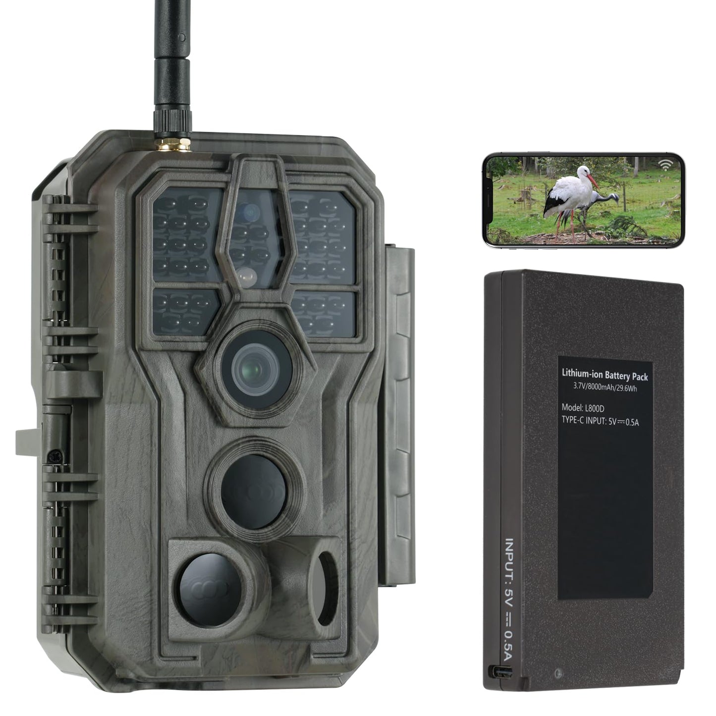 GardePro E8P WiFi Trail Camera Bundle (Non-Cellular), External WiFi Antenna, 8000mAh Rechargeable Battery, On-Site App Viewing, No-Glow Night Vision, Motion Activated