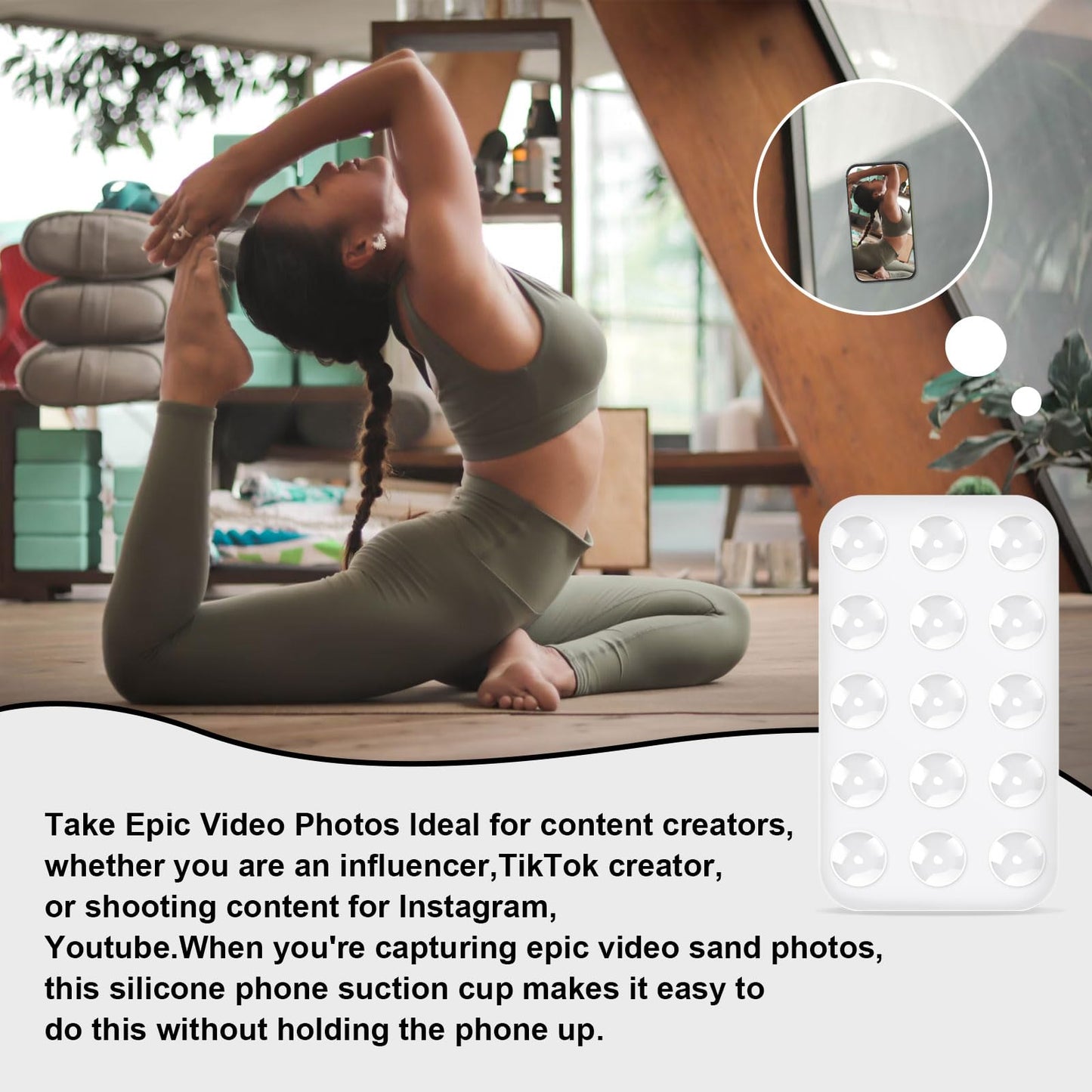 Silicone Suction Cup Phone Holders - Double Sided Suction Mount for Car, Rectangle Phone Mount for Mobile Phones (White)