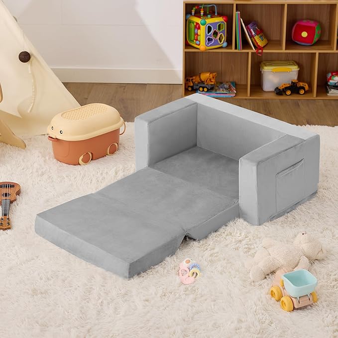 Kids Couch, 2-in-1 Toddler Chair Comfy 1-3 Years, Convertible Kids Chair