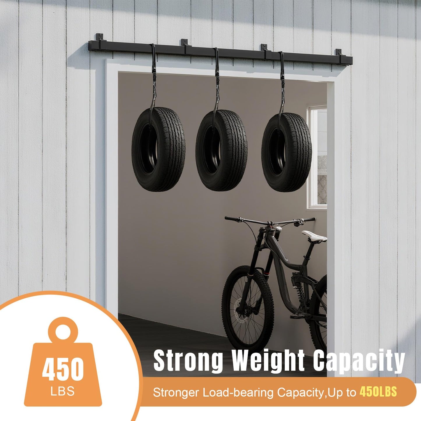 Easelife 10FT Exterior Sliding Barn Door Hardware Kit, Box Rail Track, 450lb Capacity, Black Weather-Resistant Steel, Wall Mount System for Outdoor Use, Fit Single 60in Door