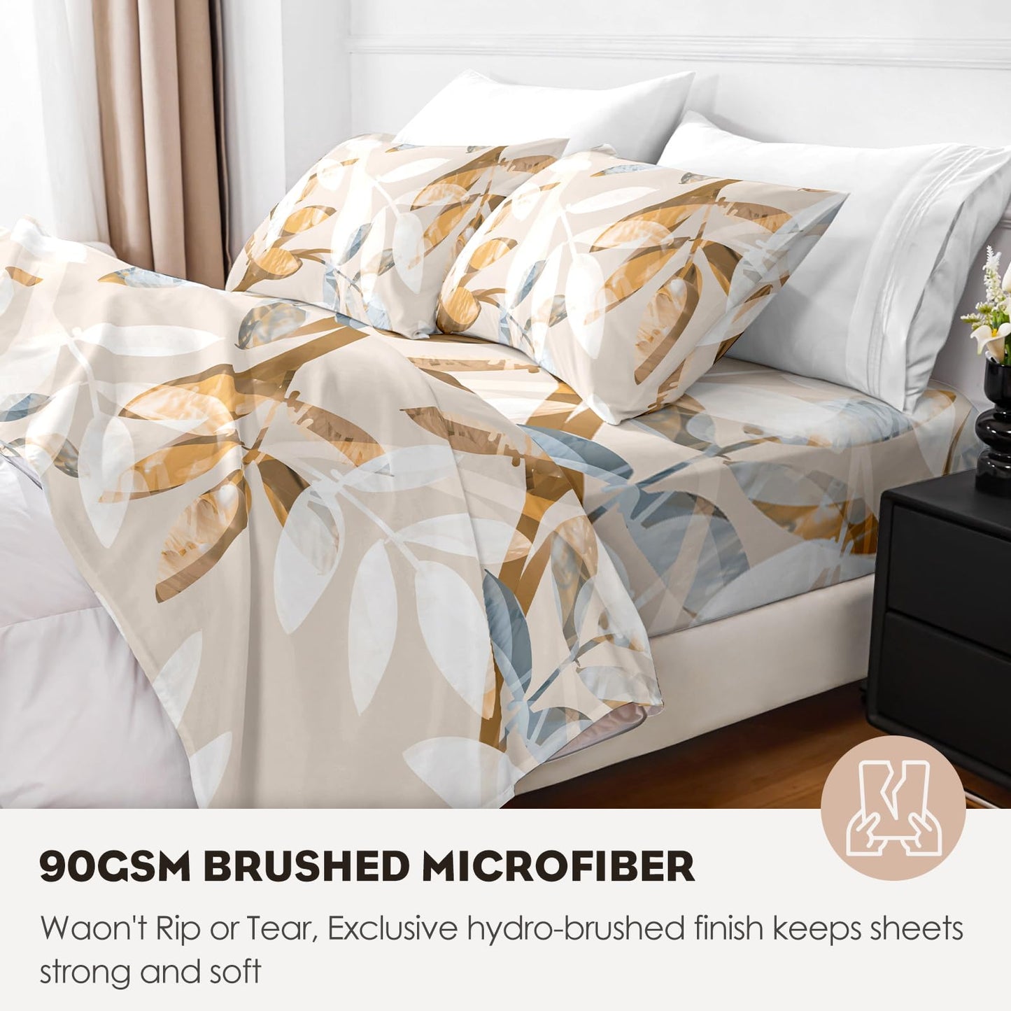 HCORA Floral Queen Sheet Set, Luxury 1800TC Hotel Quality Double Brushed Microfiber Deep Pocket Bed Sheets, Ultra Soft, Breathable and Cooling, 4PC, Queen Size