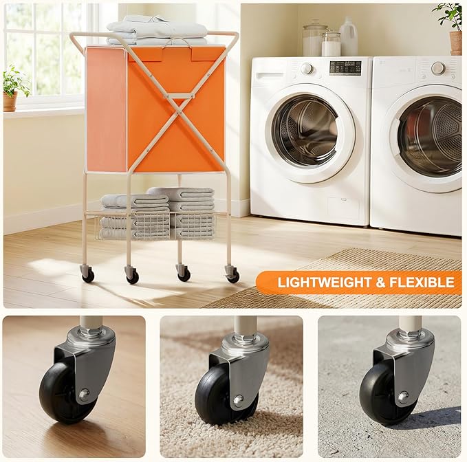 Convenient Laundry Basket with Wheels, Heavy Duty Dirty Clothes Laundry Hamper