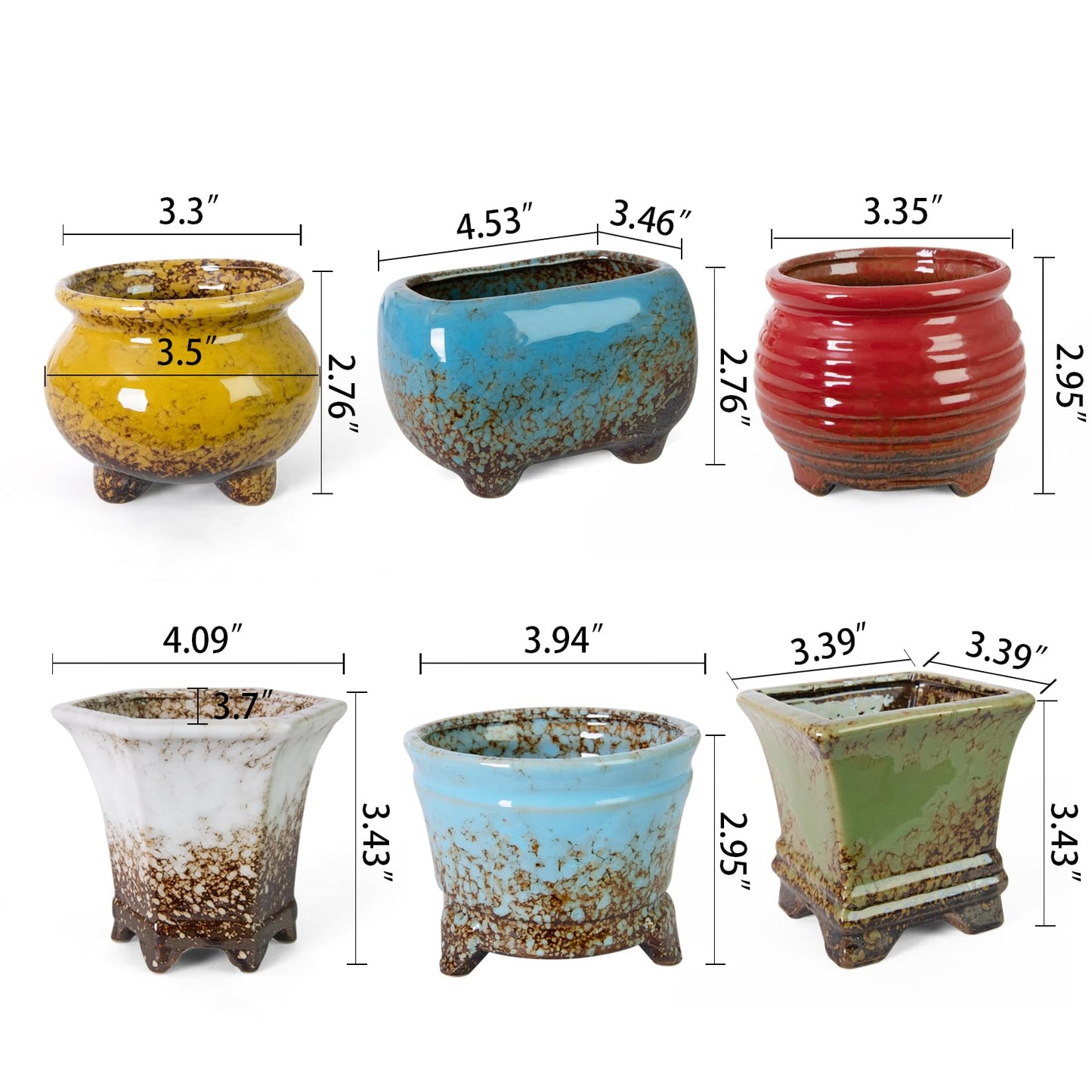 ARTKETTY Succulent Pots - Small Succulent Plant Pot with Drainage Set of 6, Ceramic Cactus Planter Pots for Indoor Unique Flower Planter Container for Home Office Decor