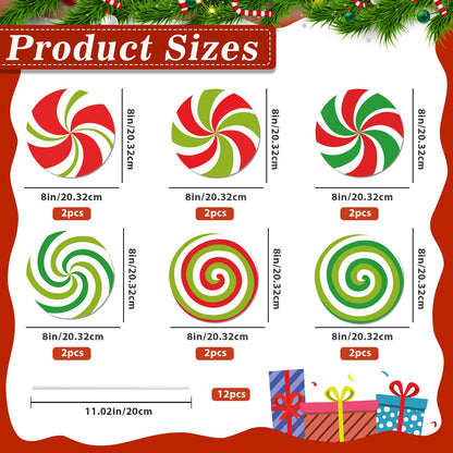 12Pcs Large Candy Christmas Tree Decorations Peppermint Lollipop Christmas Picks for Tree, 7.87" Red Green White Candy Ornaments, Plastic Candyland Tree Topper for Xmas Holiday Party Vase Decor