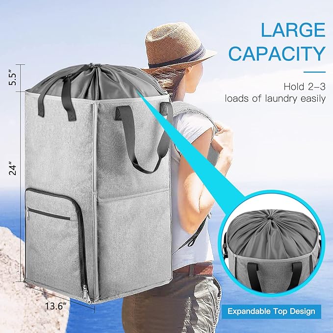 Laundry Backpack Bag, Bukere Extra Large 2 in 1 Laundry Hamper Basket