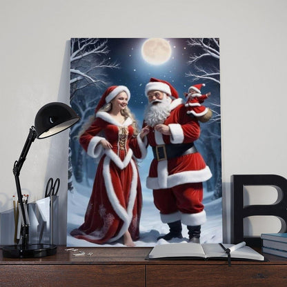Santa Claus Family Figurine Set Christmas Decorations Including Mrs. Santa Claus Poster Wall Art Decor Print Picture Paintings for Living Room Bedroom Decoration Frame 24x36inch