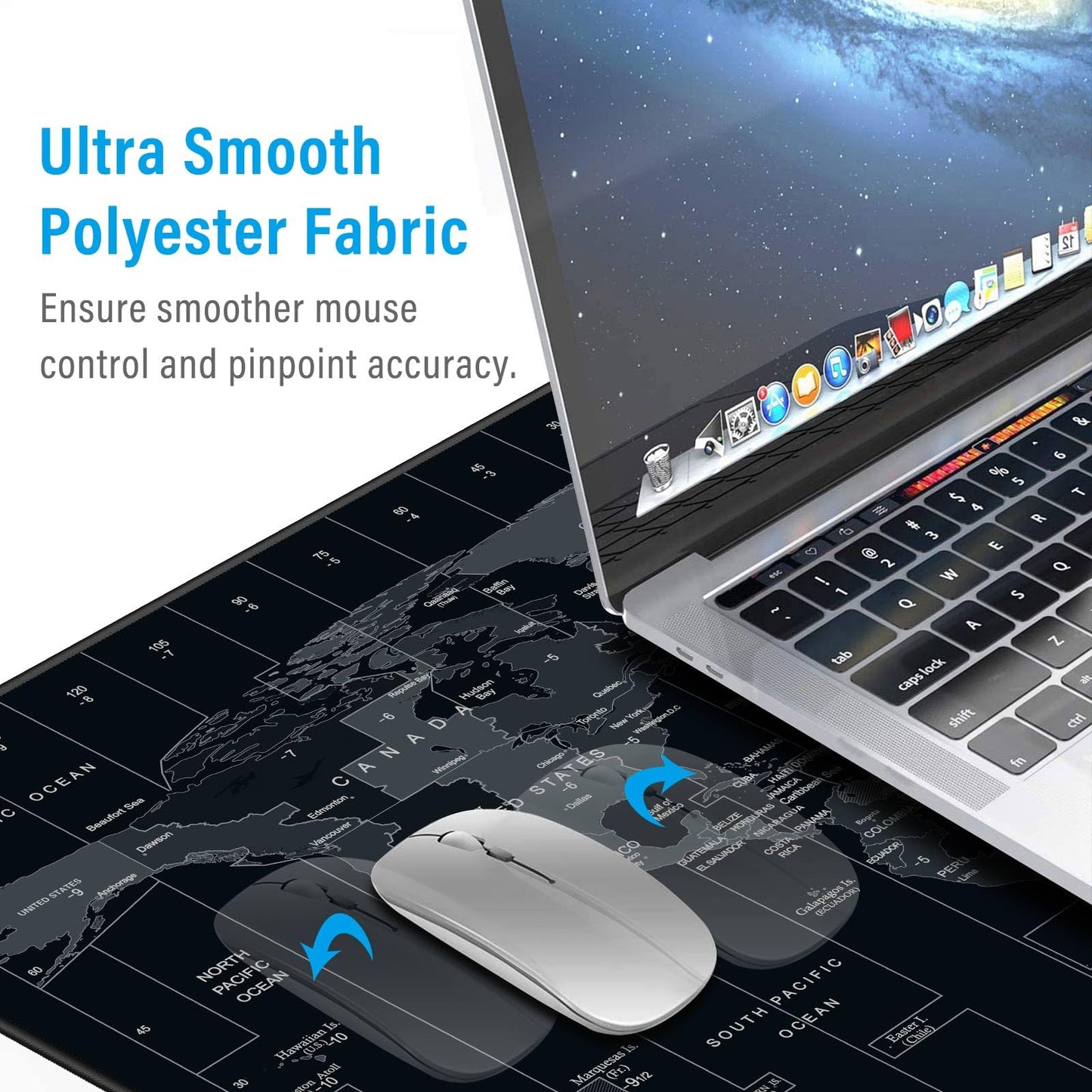 Anpollo Gaming Mouse Pad (900x400x3mm) Extended Mouse Mat Large Non-Slip Desk Pad with Precision Locked Edges Comfortable Keyboard Mat Suitable for Office Gamer Home - Black World Map