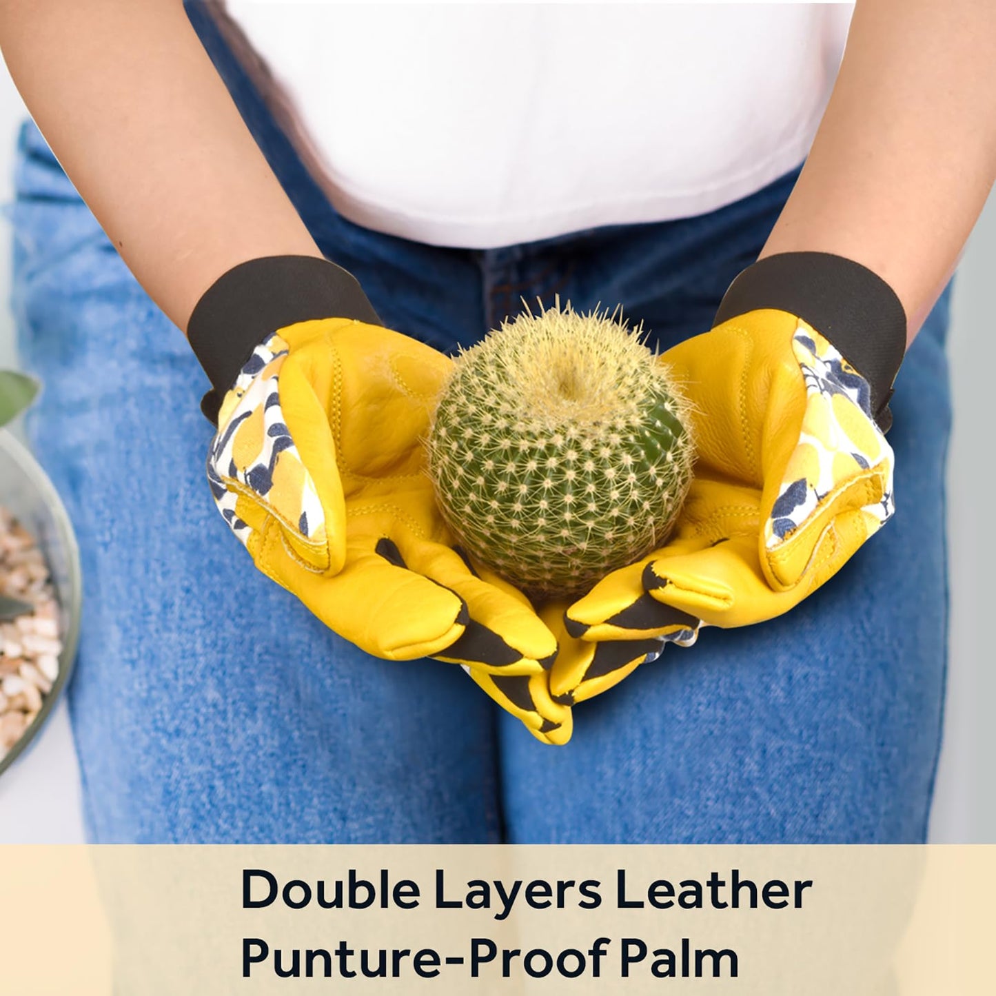 Cowhide Leather Thorn Proof & Puncture Resistant Gardening Gloves for Women and Men, Touchscreen Compatible Working Gloves for Weeding, Digging, Planting, Gardening Gifts for Women (Yellow, 1 pair, M)