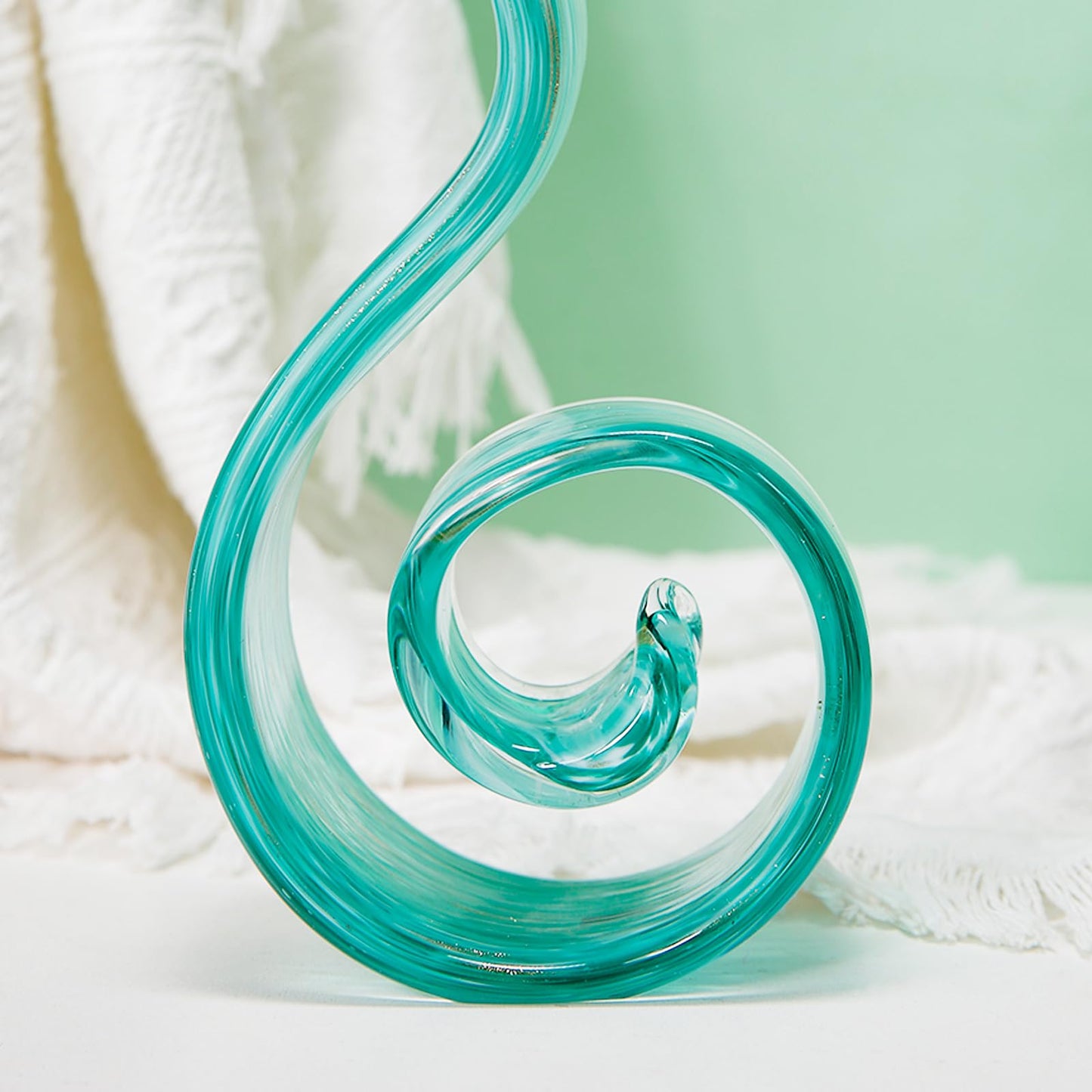 ORRFIDDY 11.4" Tall Hand Blown Glass Sculpture, Murano Style Art Glass Figurine, Modern Coastal Home Decor Accent for Shelf, Table, TV Stand, Living Room Decoration