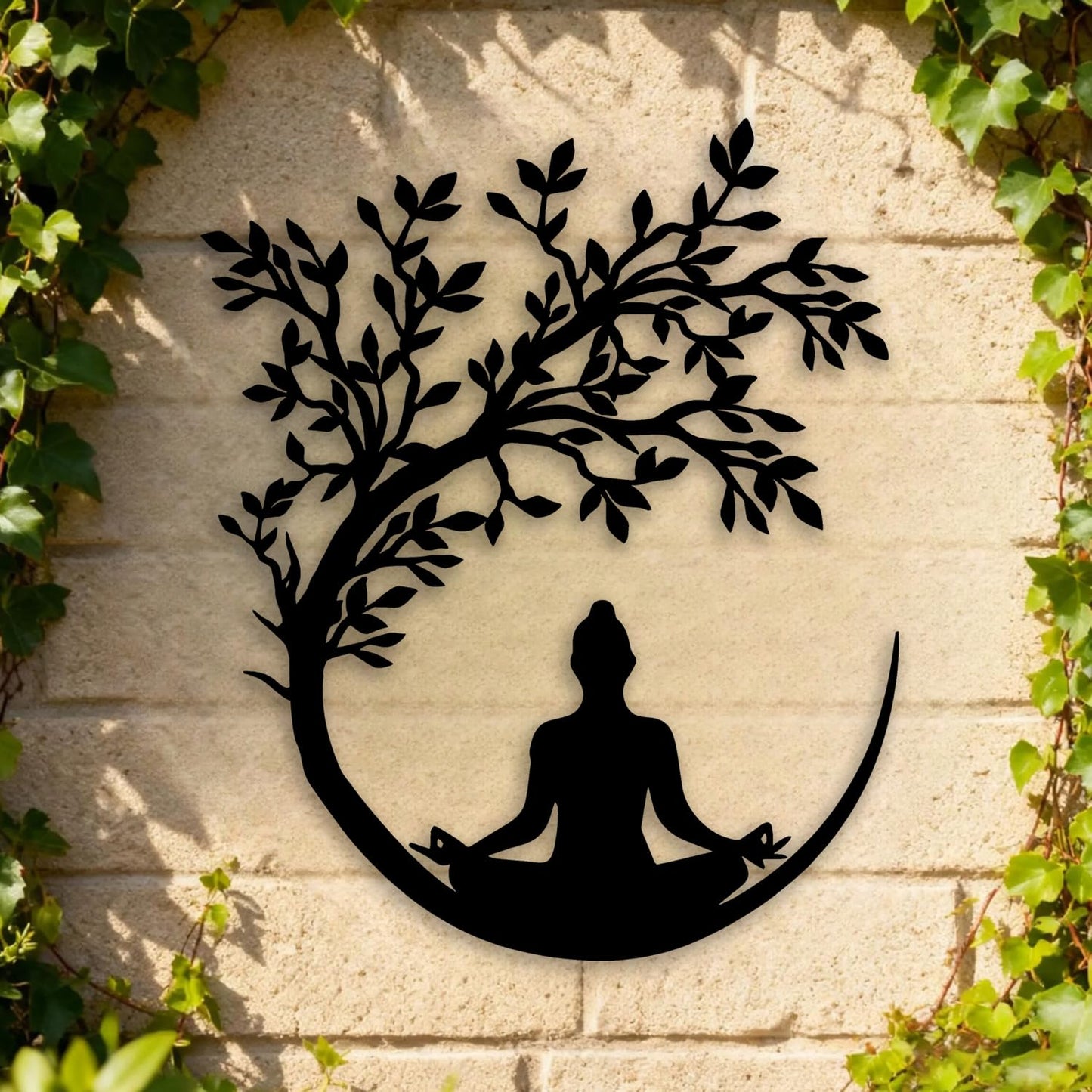 OPTYBVFD Tree of Life and Buddha Metal Wall Decor - Zen Room Decor Wall Art Home Decor for Living Room, Bedroom, Office, Yoga, Meditation (Black)