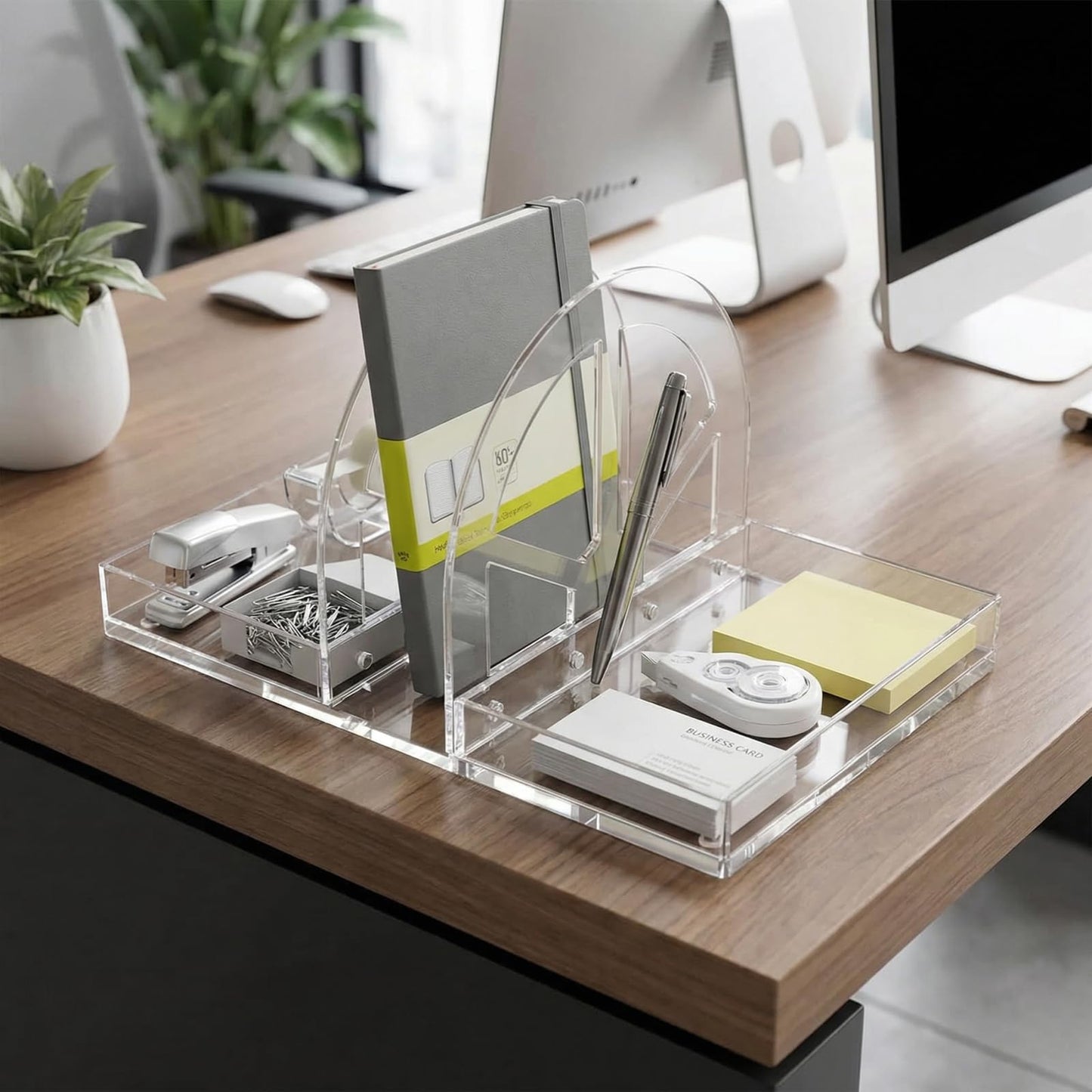 YAGELI Acrylic Napkin Holder with Magnetic Assembly, 2-in-1 Clear Space-Saving Organizer with Salt and Pepper Shakers Caddy for Kitchen Counter, Coffee Station, Office Desk, Modern Tabletop Storage