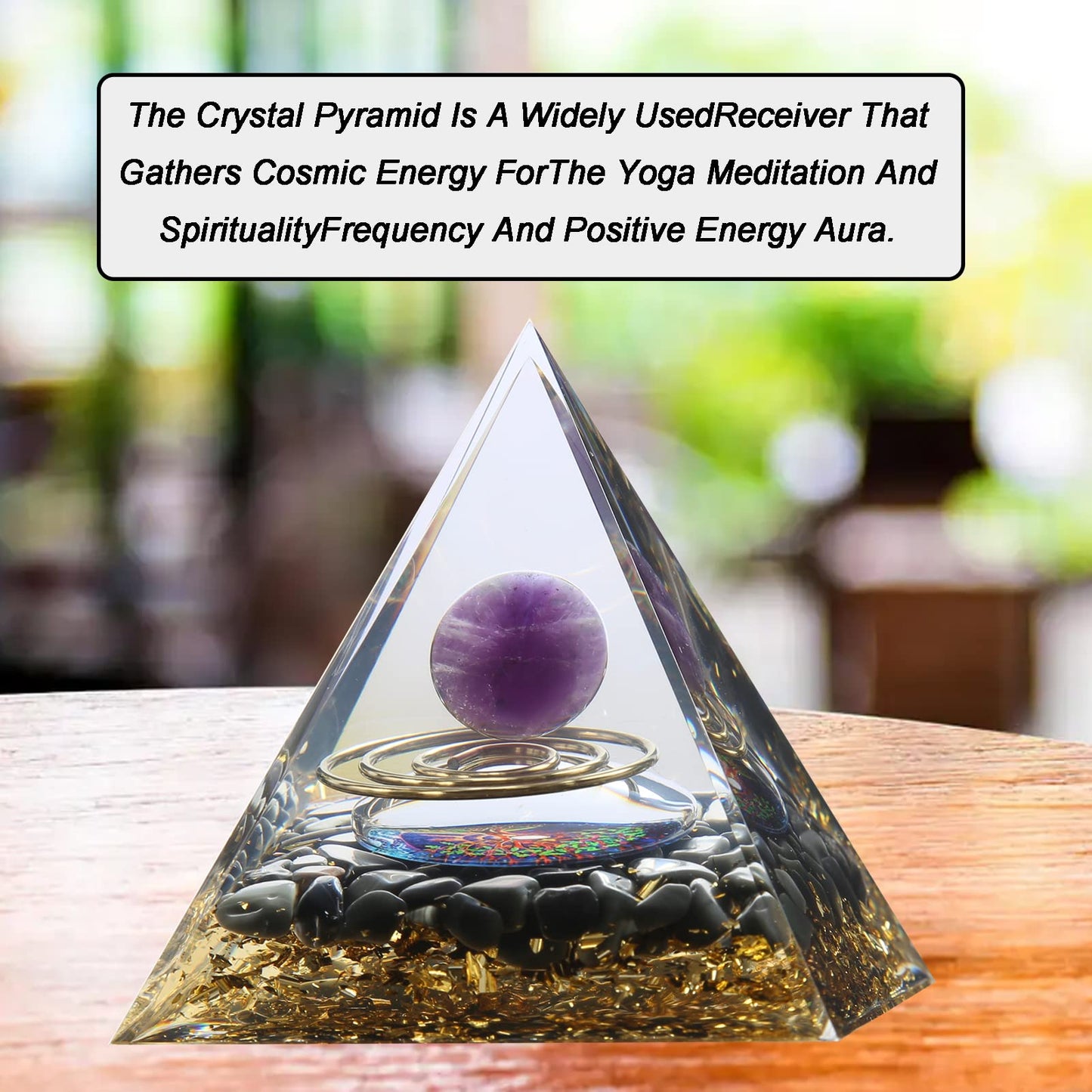 Orgone Pyramid - Positive Energy Source for Meditation, Stress Relief, Wealth Attraction | Crystal Pyramid Orgonite with Protection Crystals | Ideal Energy Generator & Stylish Room Decor