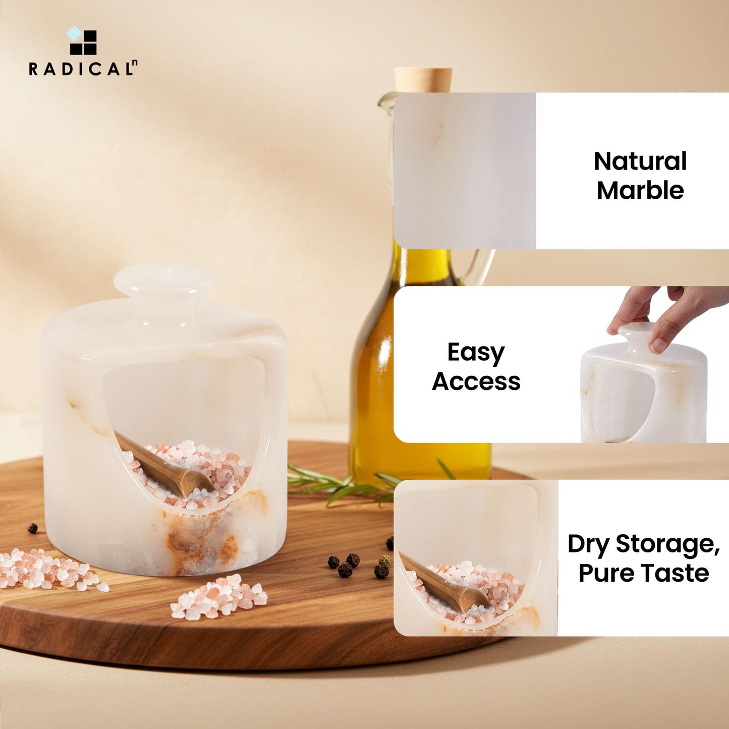 Radicaln Marble Salt Cellar 4.5" Inches White Onyx Handmade Salt & Spices Storage Container For Kitchen Countertop, Ideal Pig Salt Box, Salt Bowl & Spice Jar for Table Decor