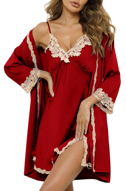 SAPJON Womens Pajama Sets 5PCS Silk Pajamas for women Cute Sleepwear Loungewear Satin Pajamas Sets for Women Soft