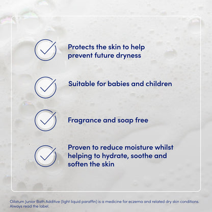 Oilatum Junior, Treatment for Eczema & Dry Skin Conditions, Bath Additive, Protects Skin from Moisture Loss, Fragrance Free, Suitable for Babies & Children, 1 x 600ml