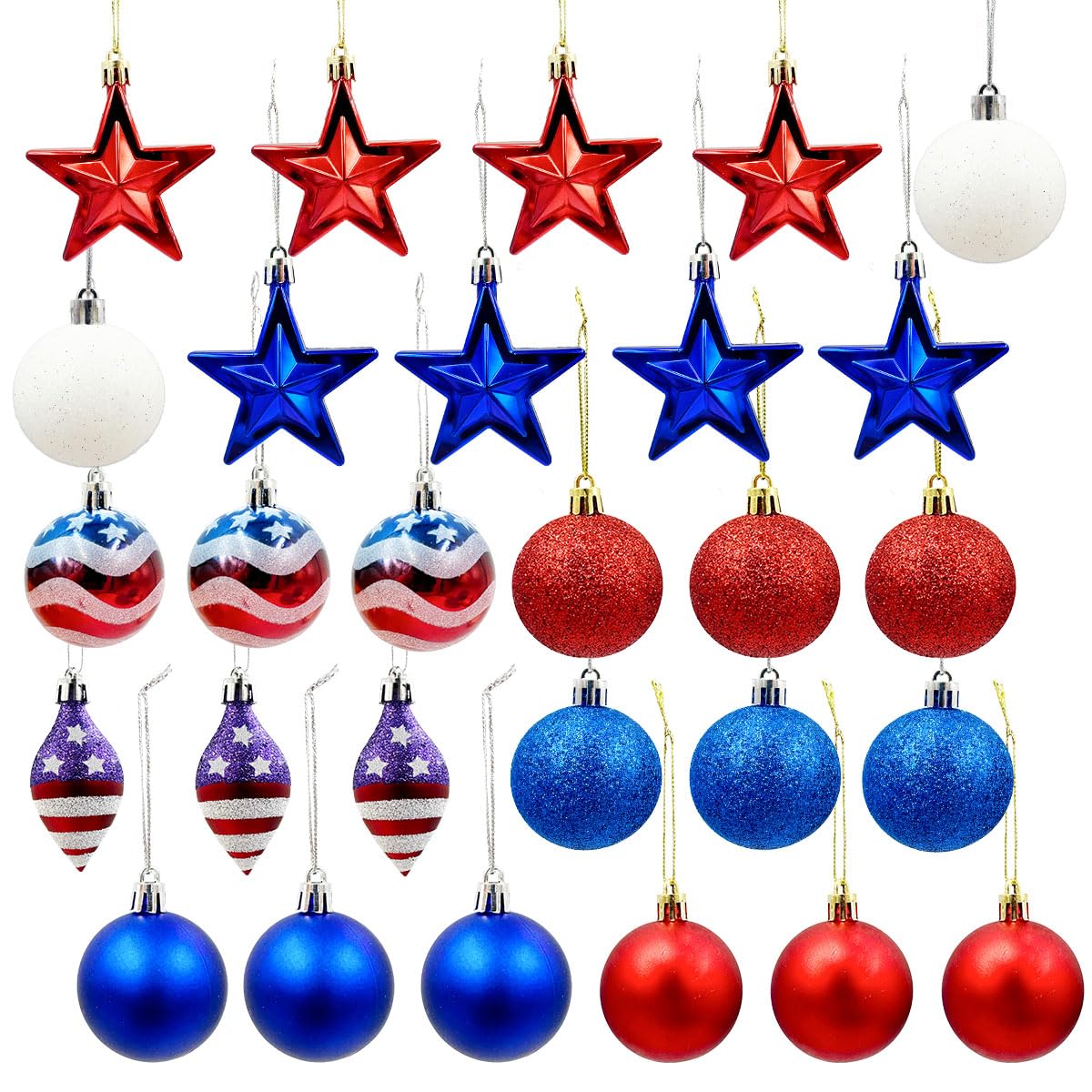 Patriotic Ornaments Hanging Balls - 28 Pcs 4th of July Independence Day Tree Ornaments Memorial Day Red White Blue Stars Balls for Veterans Day Holiday Party Home Christmas Tree Decor (red blue white)