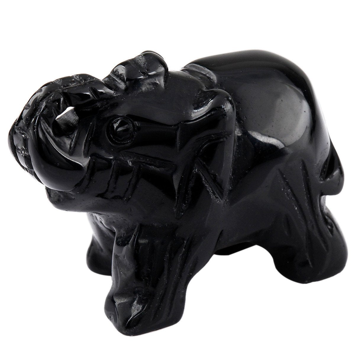 mookaitedecor Black Obsidian Crystal Elephant Sculpture Statue Crafts Healing Reiki Pocket Gemstone Figurines 1.5 Inch