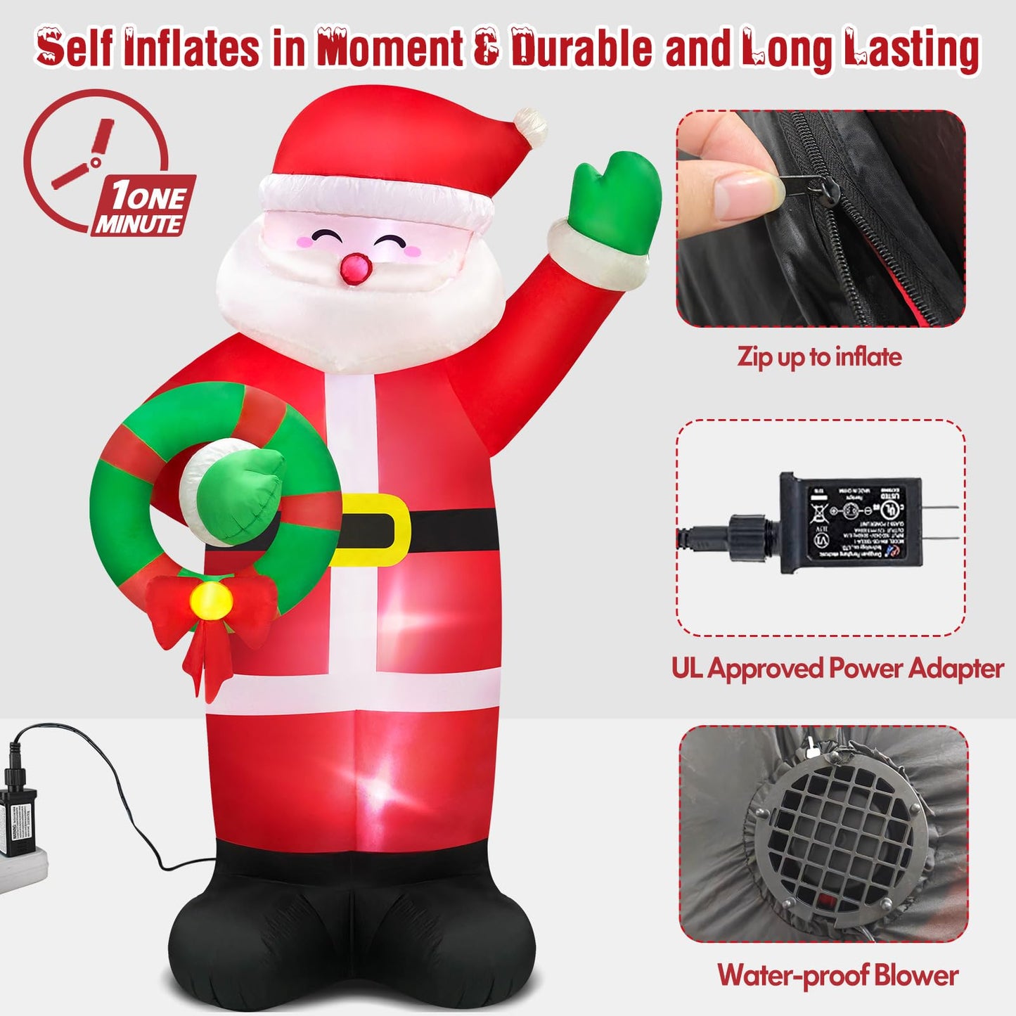 Danxilu 12 FT Giant Christmas Inflatable Santa Claus Outdoor Decorations Built-in LED Lights, Large Inflatable Santa Blow up Yard Decorations IP44 Waterproof Xmas Decor for Outside Lawn Holiday Party