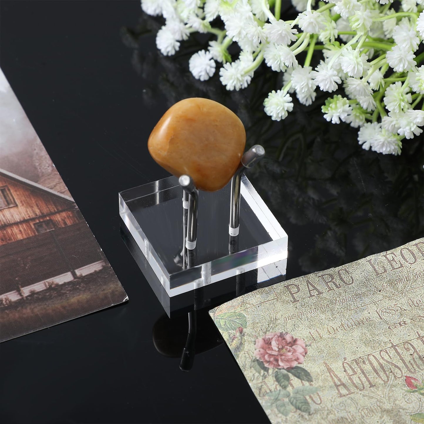 Caeuiciw 12 Pack Clear Acrylic Easel Stand for Rocks, Metal 3 Peg Rock Display Easel Stands for Fossil Coral Crystal Geodes Rock Mineral Agate Small Collectibles Acrylic Holder(1.6”x1.6”, Silver)