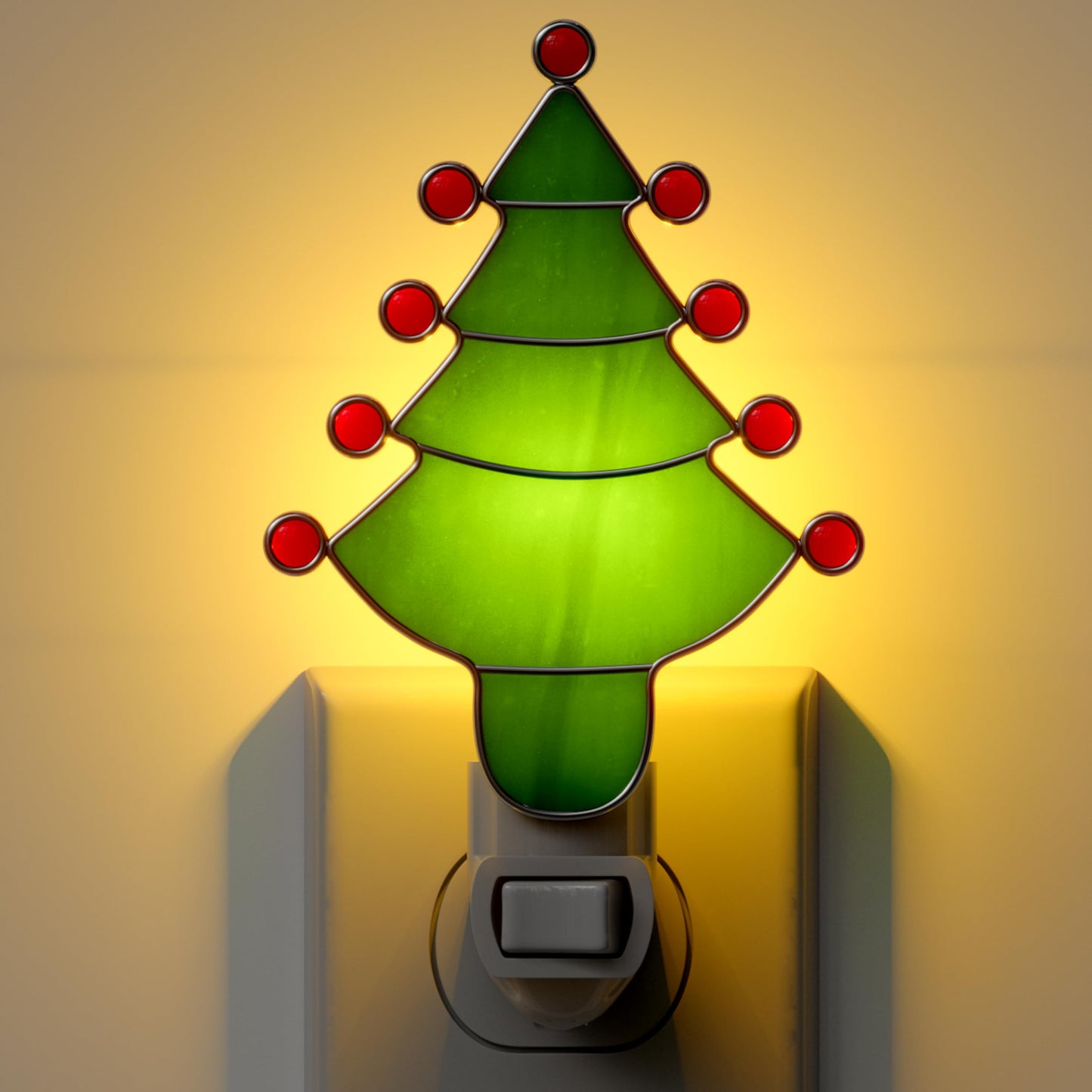 KUNDGLA Night Light Plug into Wall Stained Glass Christmas Tree Pretty Night Lights Plug in 7W Warm White Light Decorative Accent Nightlight Silver Chrome Nightlights Home Decor Gift for Grandkids