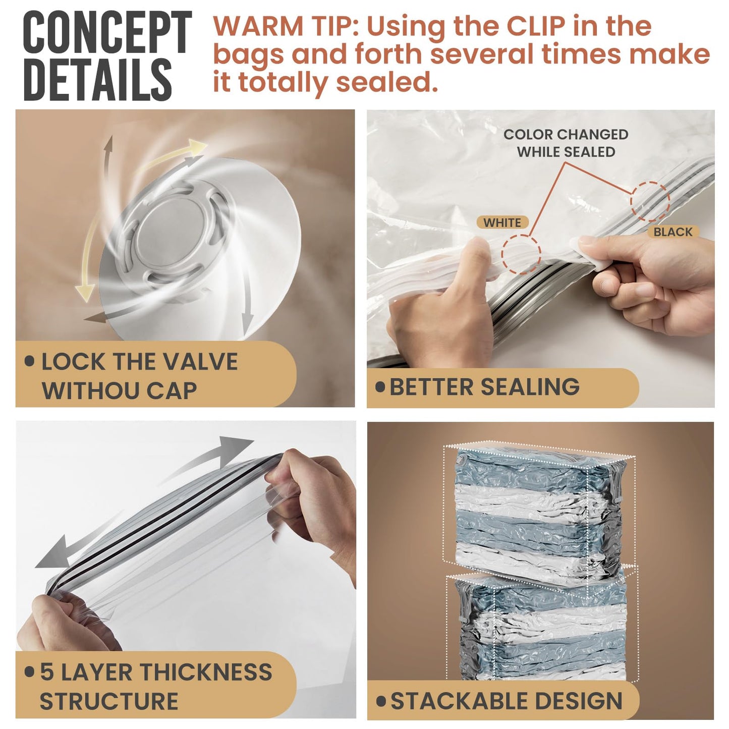 TAILI Vacuum Storage Bags 4 Pack, Jumbo Cube (31x40x15 Inch), Extra Large Vacuum Seal Bags for Clothing, Comforters, Blankets, Bedding, Sweater, Closet Organizers, Space Saving, Cream