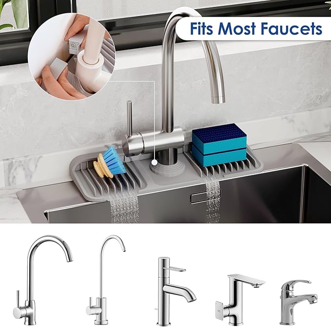14.6 Inch Silicone Faucet Mat for Kitchen Sink Splash Guard