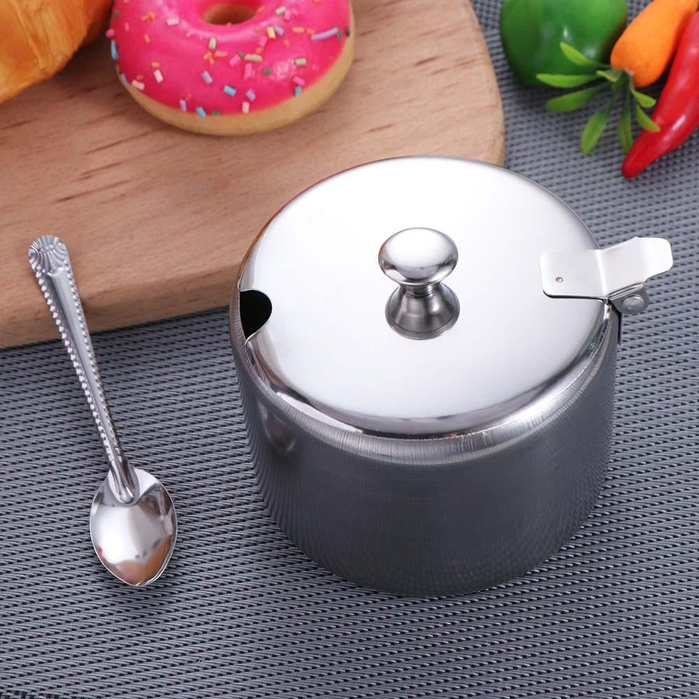 Stainless Steel Seasoning Box, Condiment Jar Spice Container with Lids and Spoons,Spice Pots Salt Container Sugar Bowl Set of 3,Storage Condiment Seasoning Jars