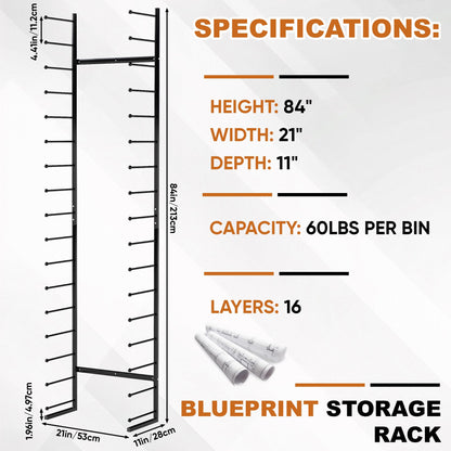 Large Blueprint Storage Rack, Wall Mount Vinyl Roll Storage Rack, Heavy Duty Roll File Holder, Blueprint, Poster, Plans, Gift Wrap, and Map Holder, Art Roll Paper Rack, Wrapping Paper Organizer