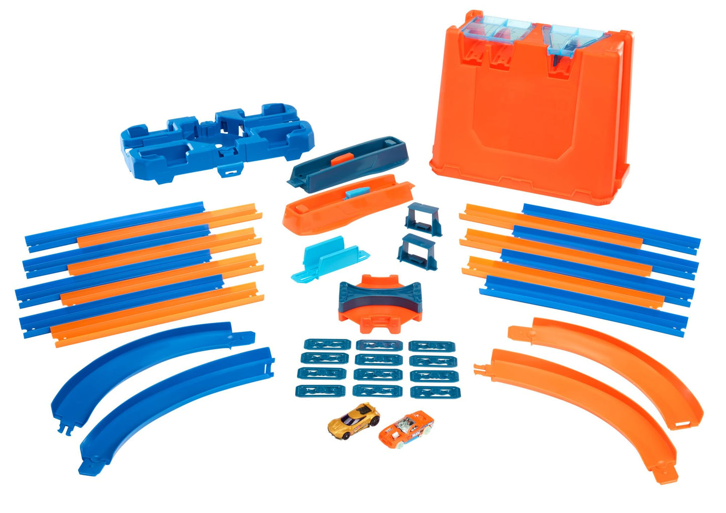 Hot Wheels Track Builder Deluxe Stunt Box, Over 5 metres Track Builder System, Head-to-Head Stunt Tracks with Dual Launchers, Includes 2 Toy Cars, Toys for Ages 6 Years and Up, One Pack, ‎GGP93