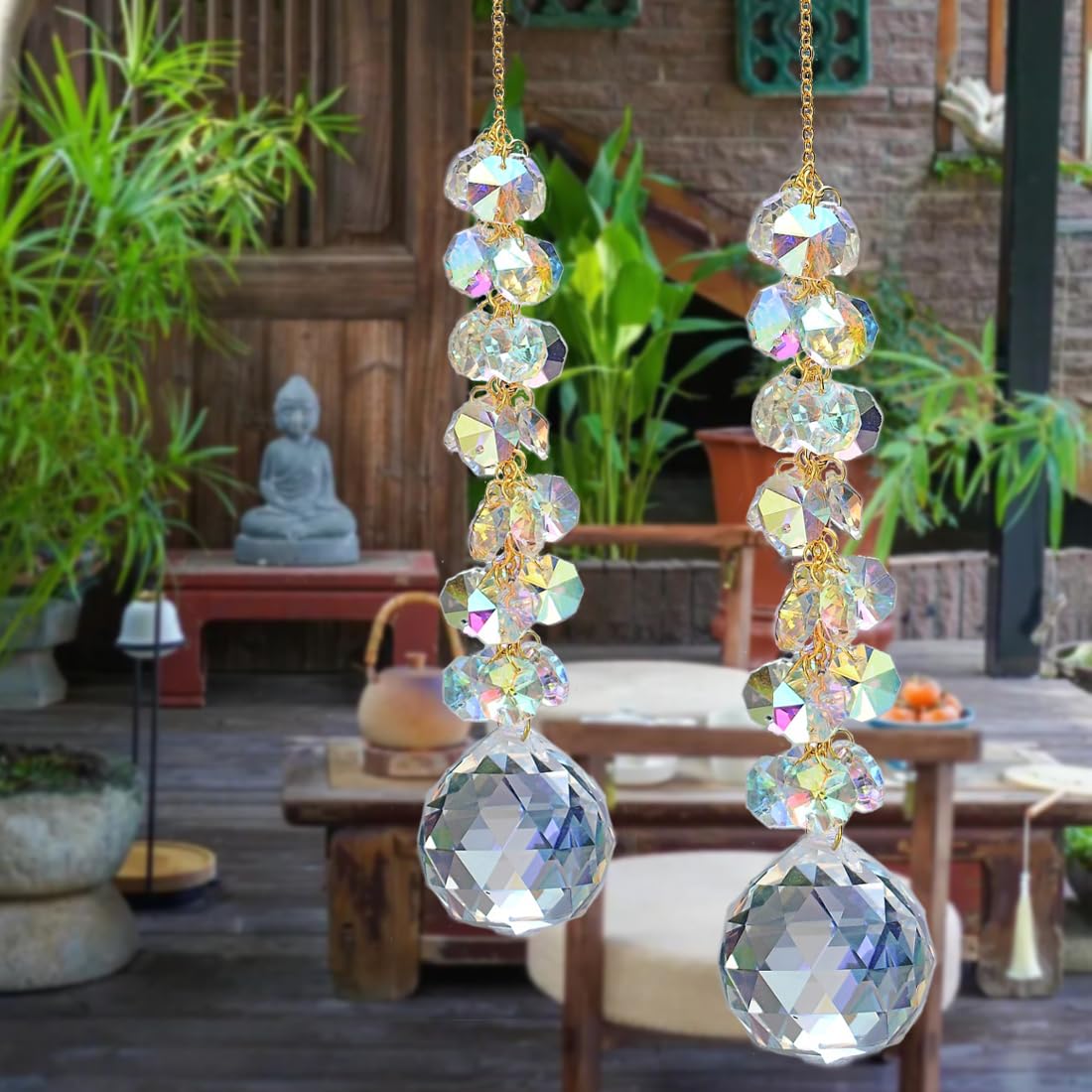KEINIA suncatchers for Windows Hanging Prism, 40mm auraro Crystal Suncatcher with Crystals Chandelier Beads, Hanging Crystal for car, Ceiling,Wedding, Party,MOM Daughter Gift(2 pcs)