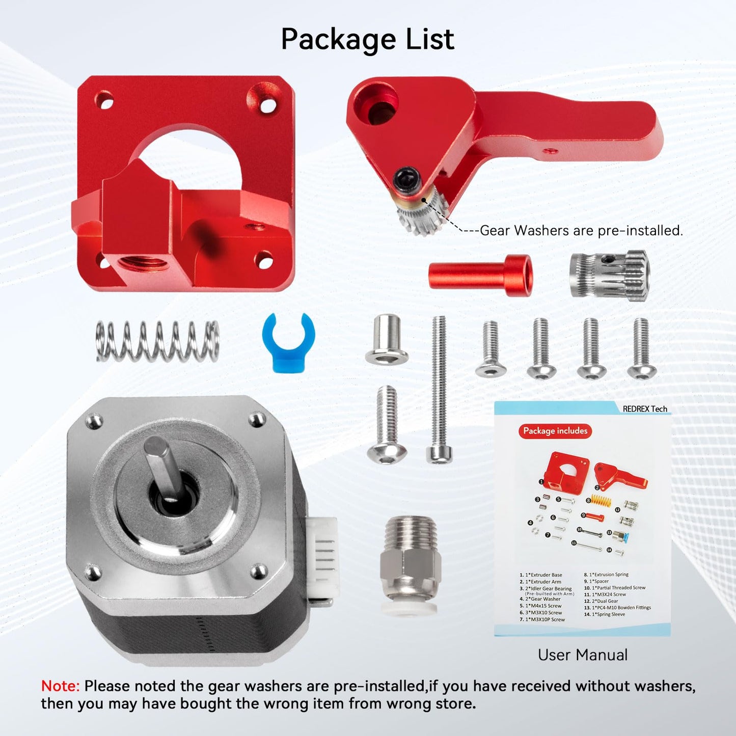 Redrex Dual Gear Ender 3 Extruder with Nema 17 Stepper Motor compatible with Creality Ender 3 V2,Ender 3 Pro,Ender 3 Neo,Ender 3 V2 Neo,Ender 3 Max Neo,Ender 5,Ender 7,CR6 SE,CR10 3D Printers