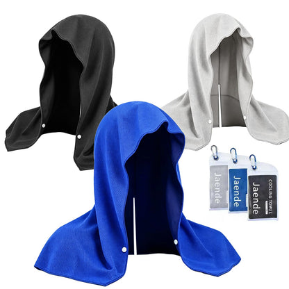 Jaende 3Pack Cooling Hoodie Towel, UPF 50+ Sun Protection Ice Towel, Instant Cooling Towels for Neck and Face, Perfect for Sports, Gym, Workout, Yoga, Running & Hot Weather