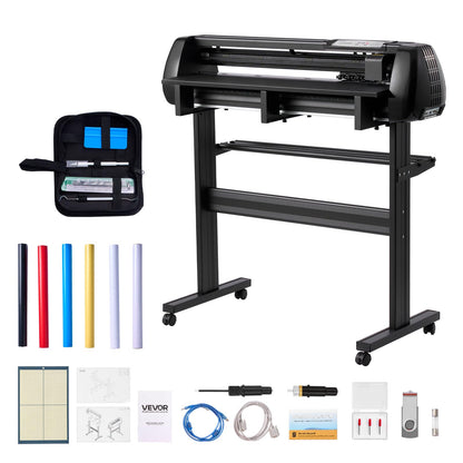 VEVOR Vinyl Cutter Machine, 34 inch Max Feed Width, Dual Blades, Adjustable Force and Speed, LED Display, Vinyl Plotter Cutter Printer Bundle with Sticker Sheets, Transfer Film, Signmaster Software