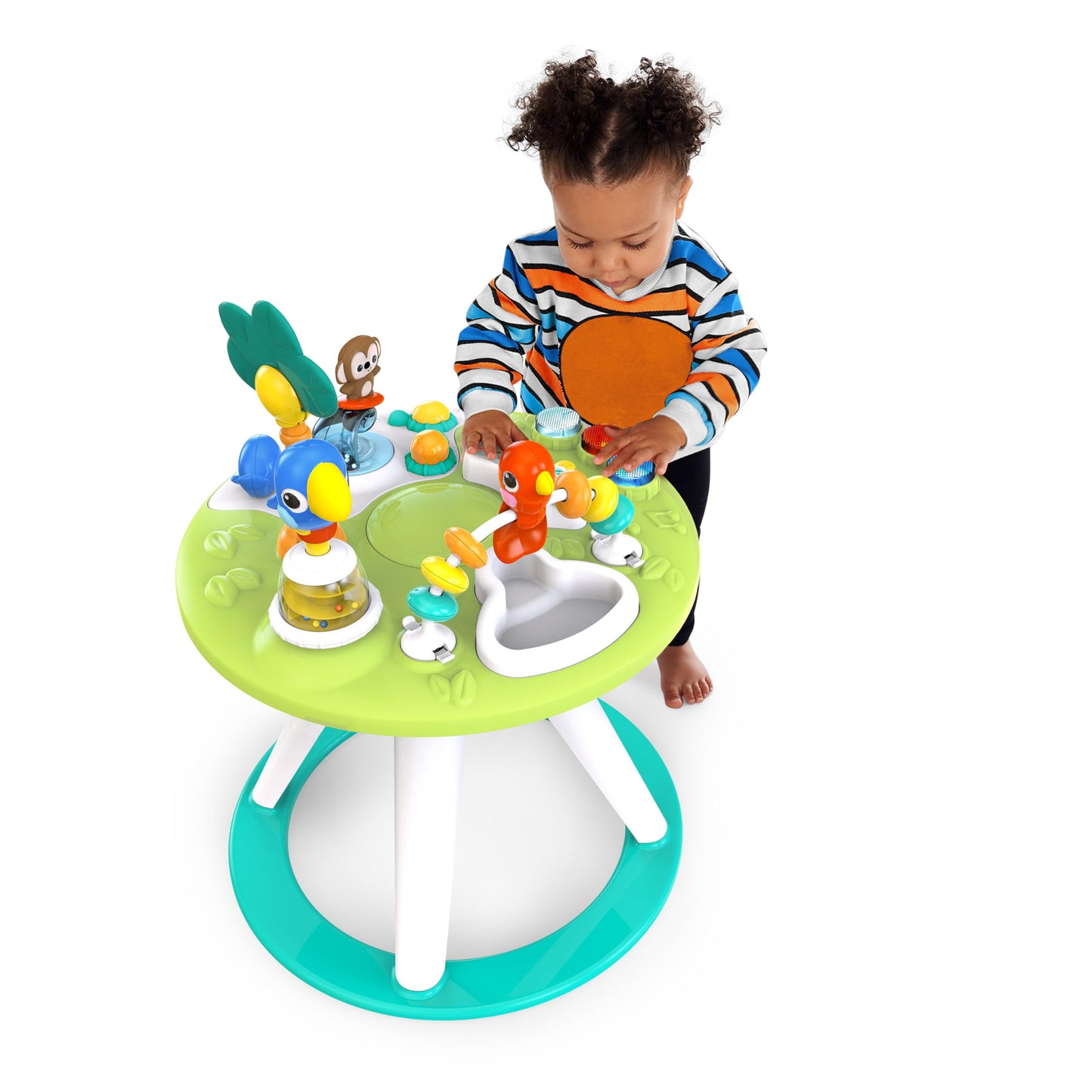 Bright Starts, Around We Go 2-in-1 Walk-Around Activity Centre and Play Table - Tropic Cool, Walker with Music, Lights and Interactive Toys, Removable Seat, Ages 6 Months Plus