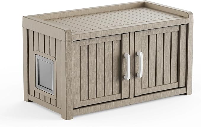 2 Doors Shoe Storage Bench - 2 Side Door Hidden Furniture Cabinet with Storage, Waterproof Entryway Bench with Seat for Indoor Outdoor, End of Bed Footrest Stool for Bedroom, Hallway, Grey
