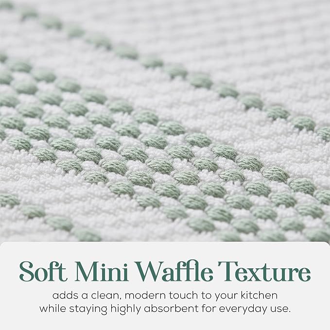 MosJos Kitchen Towels, Cotton Hand Towels White & Turquoise Mini Weaved