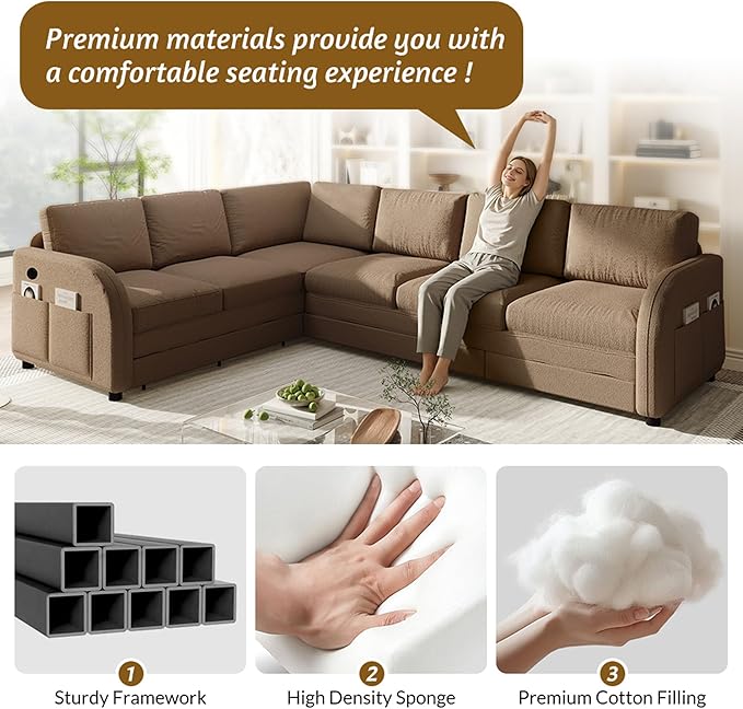 King Size Sleeper Sofas Convertible Couches, Oversized 6-Seat Sectional Sofa