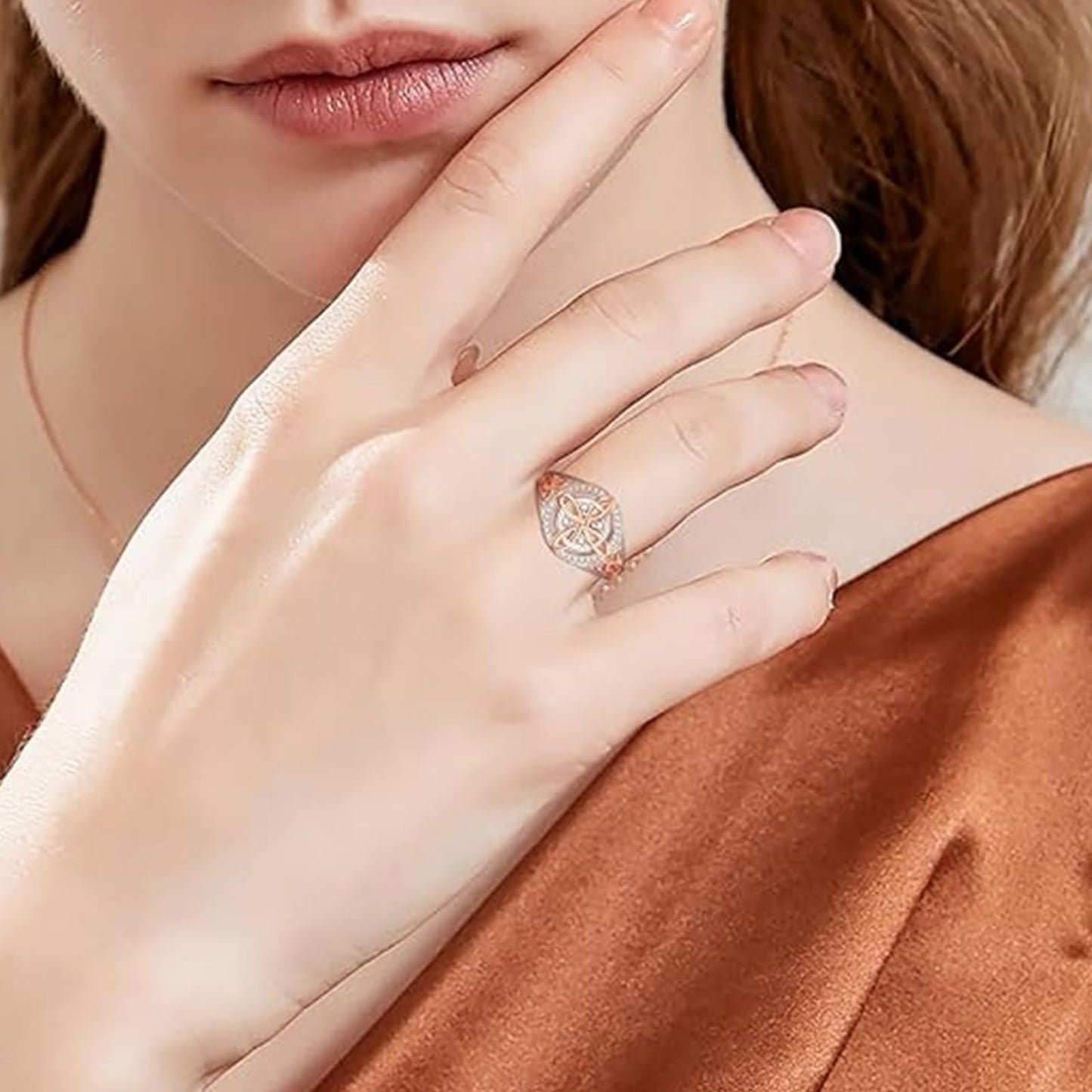 diyebof Women‘s Rings Copper Geometric Band Rings With Two Tone Zircon Accents Designed For Professional And Social Event In Sizes 6 To 10 (10)