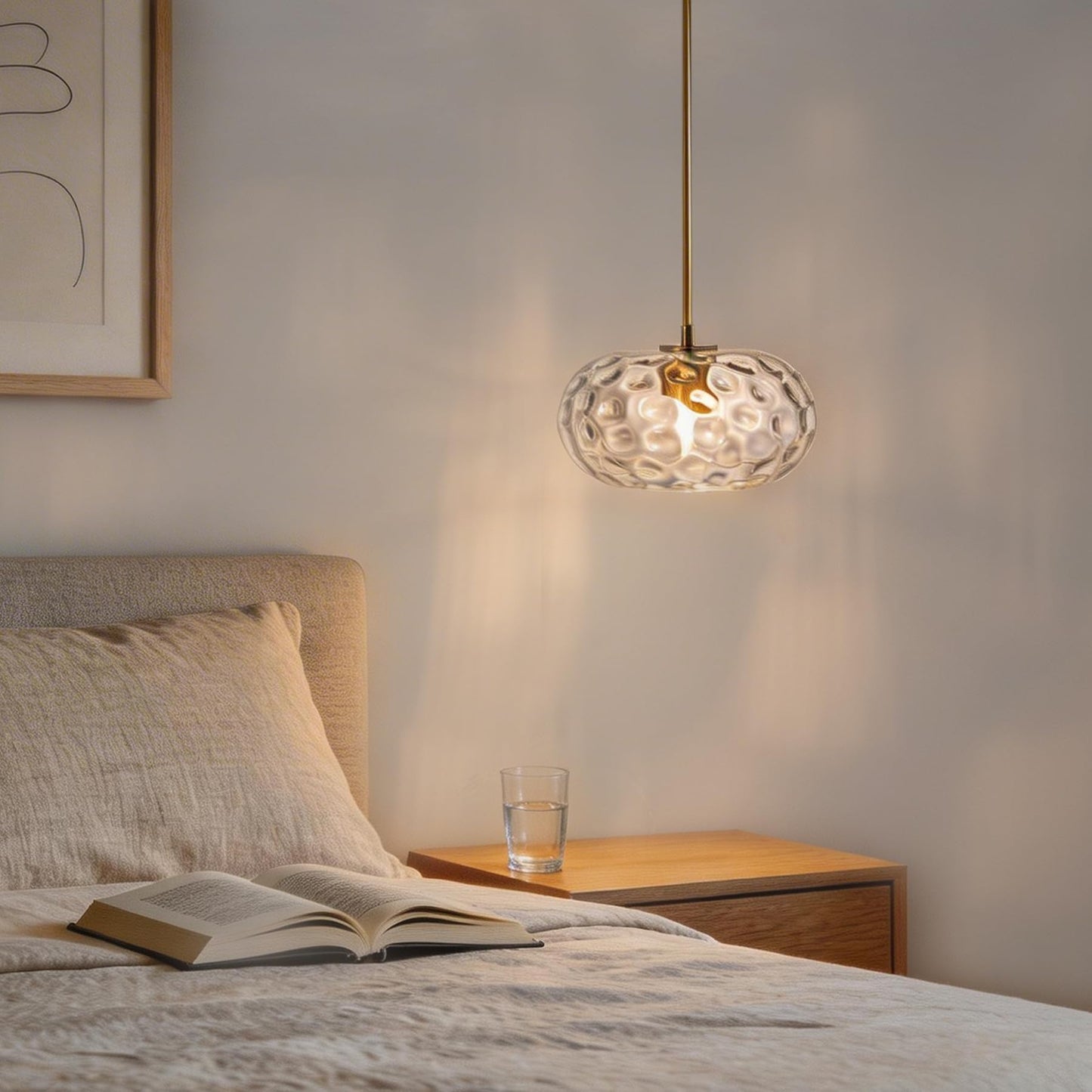 PrismGlowLume Hammered Glass Rod Pendant Light, Modern Gold Chandelier Lighting Fixture Mid-Century Brushed Brass Hanging Ceiling Lamp for Kitchen Island Dining Living, Bathroom, Hallway (Clear, 11")