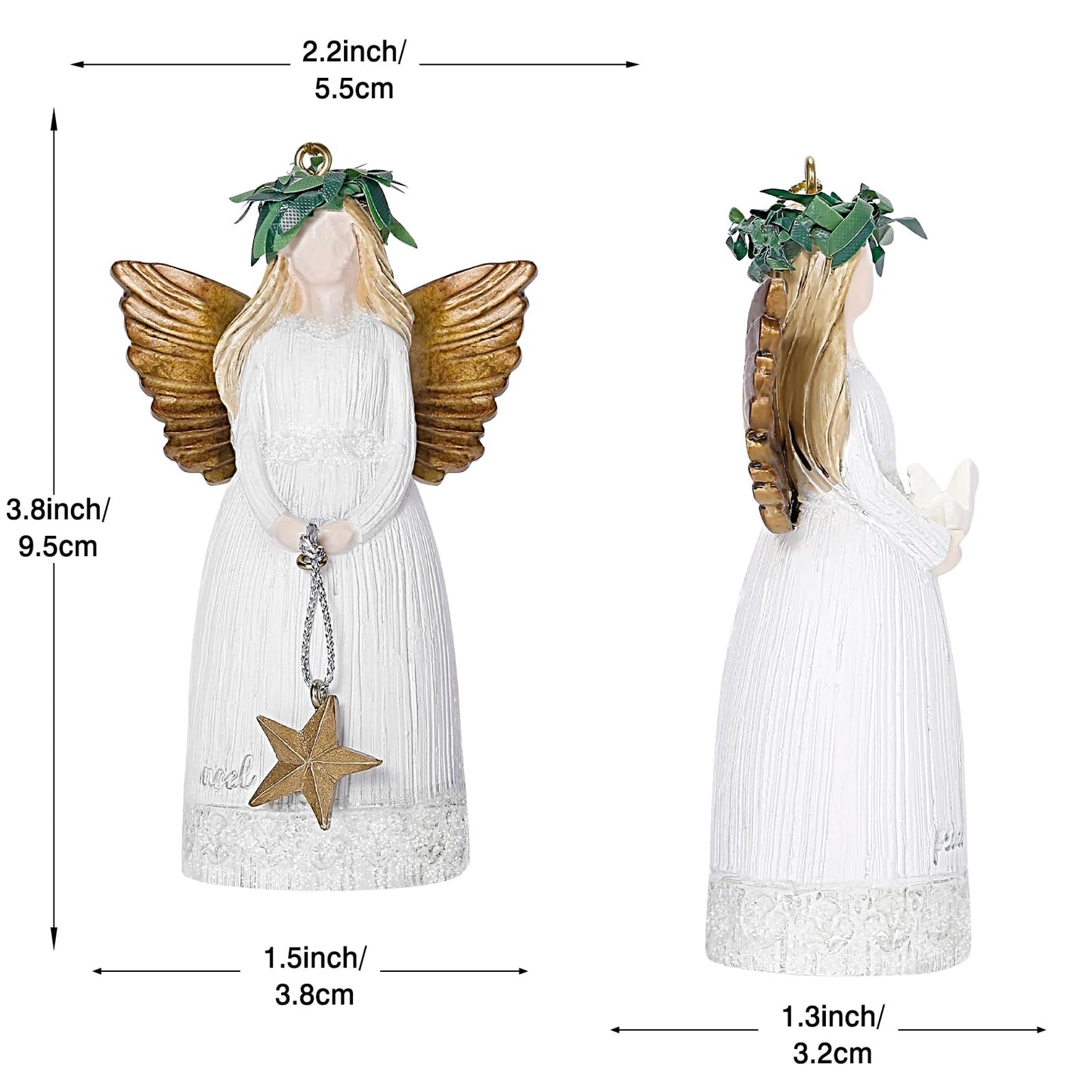 EnrichFun 2025 Figurines Christmas Decorations Resin Décor for Tree Hanging Ornament, Holiday Winter Indoor Home Table Decor Xmas Gifts, Angel 2-Pack, 3.8 in